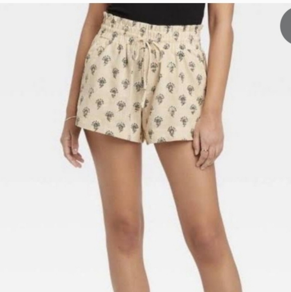 A New Day Linen Paper Bag Pull On Shorts Small